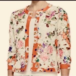 MICHAEL SIMON BRIGHTLY COLORED LACE FLORAL CARDIGAN SIZE PETITE MEDIUM